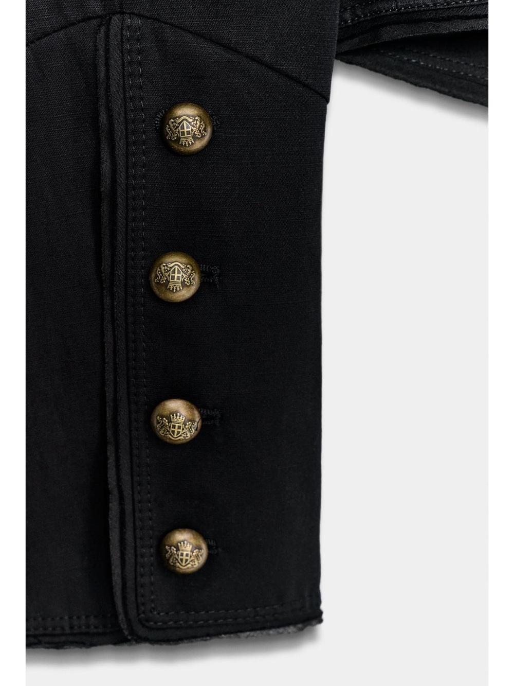Zara NWT ZW COLLECTION cotton linen blend Black Military blazer gold Buttons - Picture 14 of 14